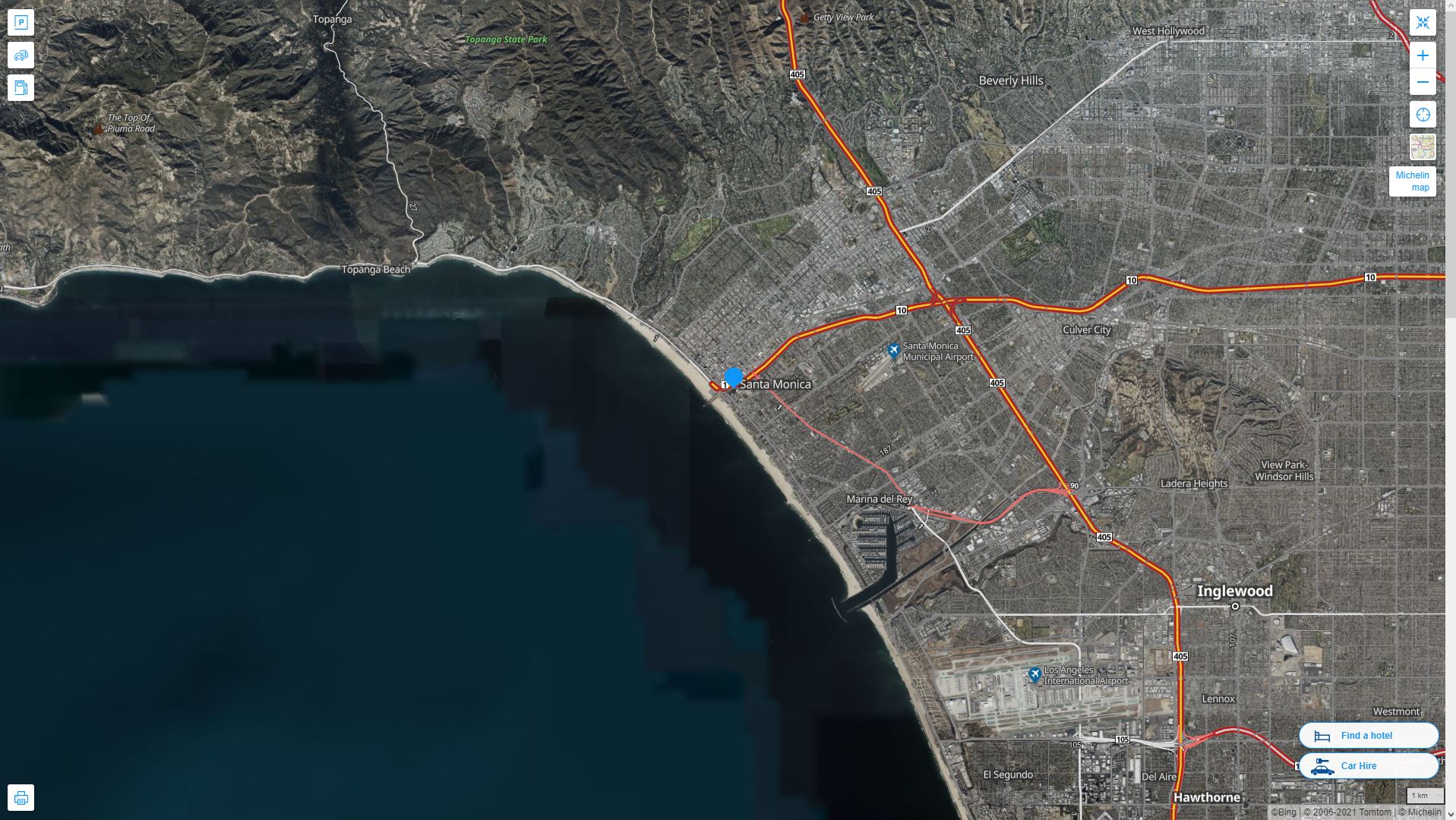 Santa Monica California Highway and Road Map with Satellite View